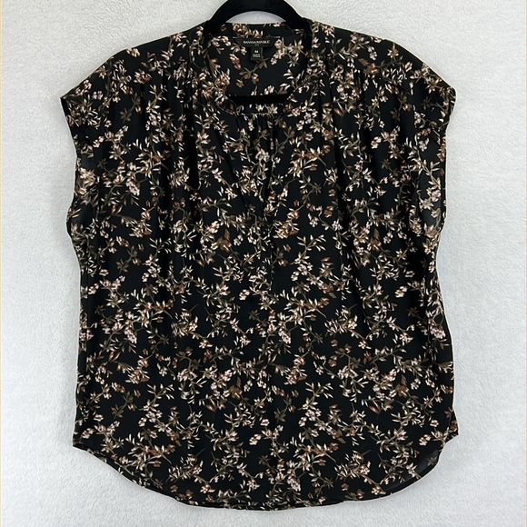 Banana Republic Women’s Blouse Top Sz M Black & Brown Print Polyester Like New - Picture 1 of 12